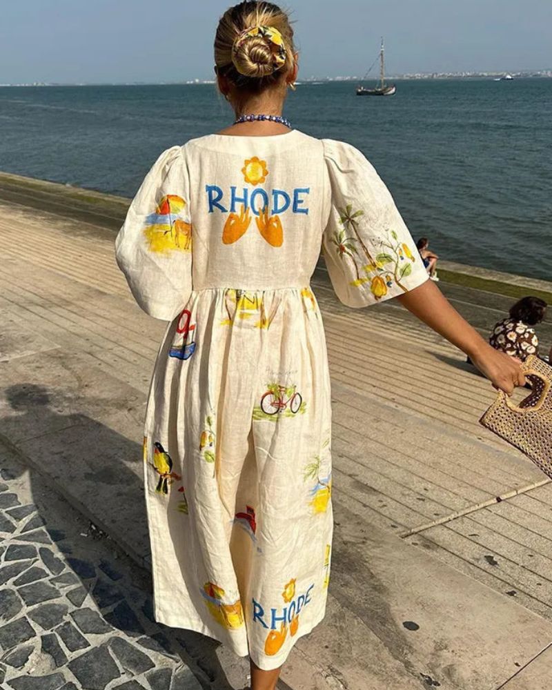 ANNI - Robe en lin imprimé