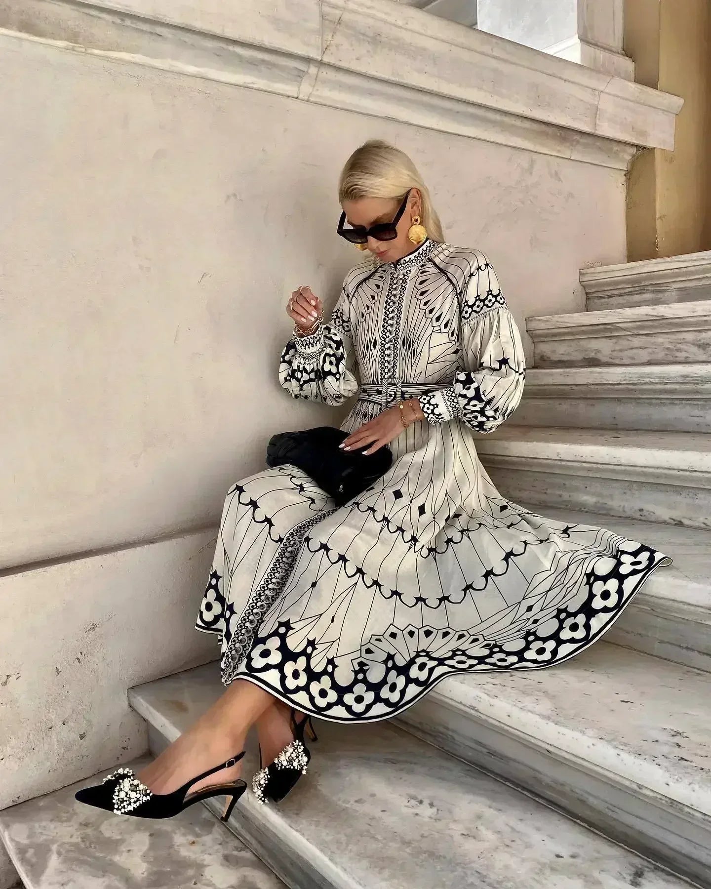 Eulalia - Robe Boho rétro à col montant