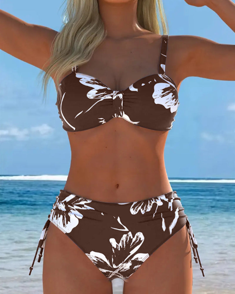 Bikini Deux Pièces À Col Haut Avec Motif Imprimé
