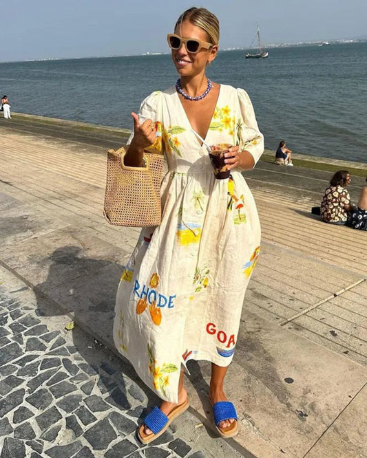 ANNI - Robe en lin imprimé 