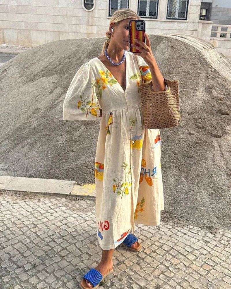 ANNI - Robe en lin imprimé 