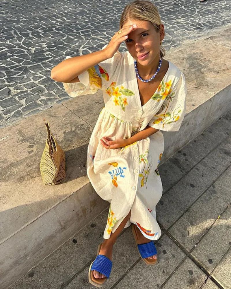 ANNI - Robe en lin imprimé 
