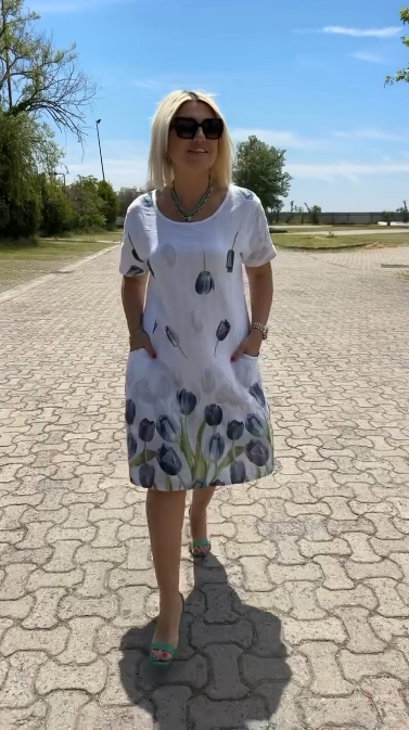 Neya™ - Robe d'été à col rond et joli imprimé